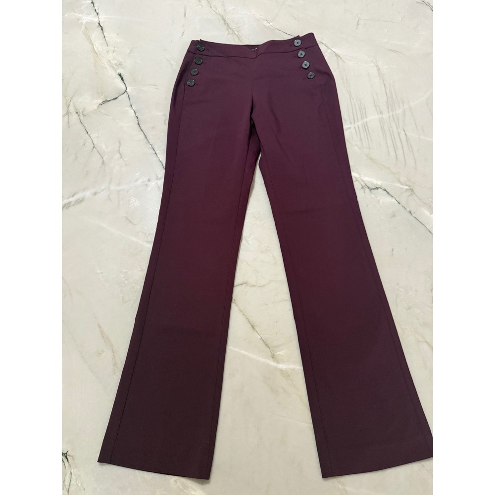 Express Editor Columnist Boot Cut Mid Rise Pants Burgundy Button Front Size 2